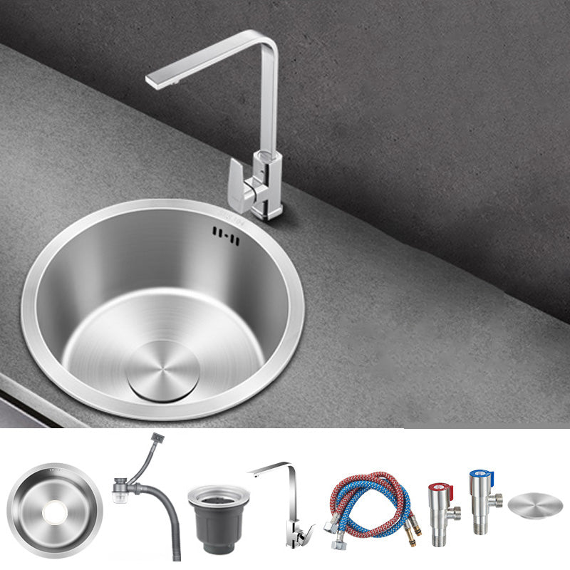 Contemporary Style Kitchen Sink Stainless Steel Round Kitchen Sink 16"L x 16"W x 7"H Sink with Faucet Square Faucet Clearhalo 'Home Improvement' 'home_improvement' 'home_improvement_kitchen_sinks' 'Kitchen Remodel & Kitchen Fixtures' 'Kitchen Sinks & Faucet Components' 'Kitchen Sinks' 'kitchen_sinks' 6485556