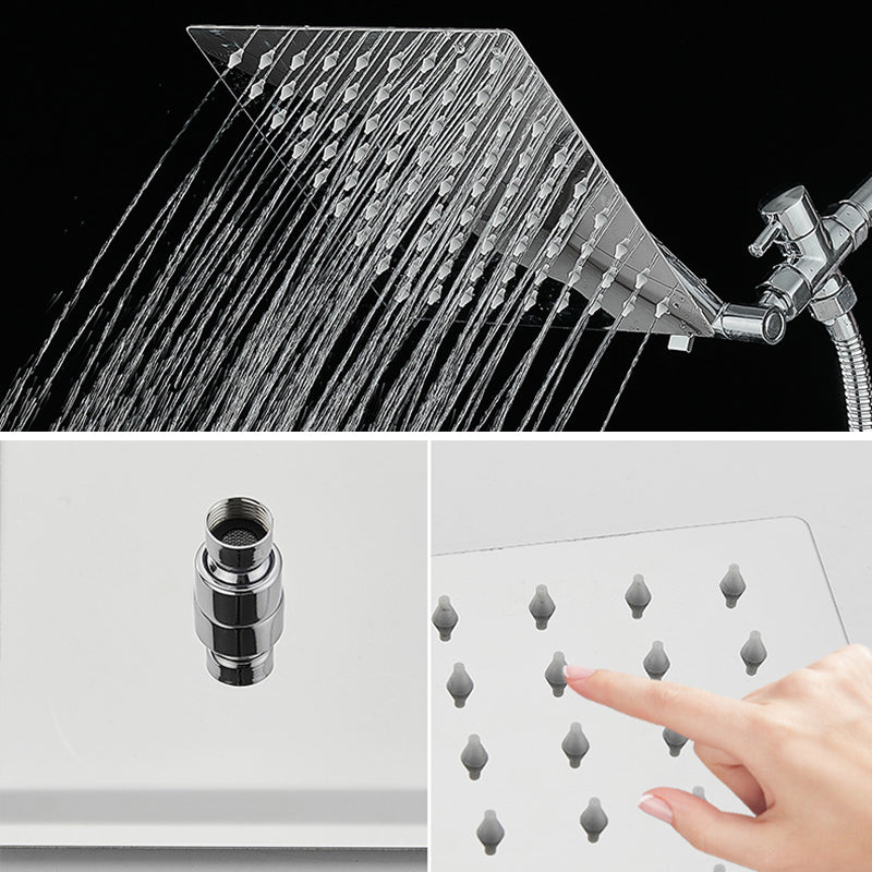 Silver Square Fixed Shower Head Modern Style Wall-Mount Showerhead Clearhalo 'Bathroom Remodel & Bathroom Fixtures' 'Home Improvement' 'home_improvement' 'home_improvement_shower_heads' 'Shower Heads' 'shower_heads' 'Showers & Bathtubs Plumbing' 'Showers & Bathtubs' 6485835