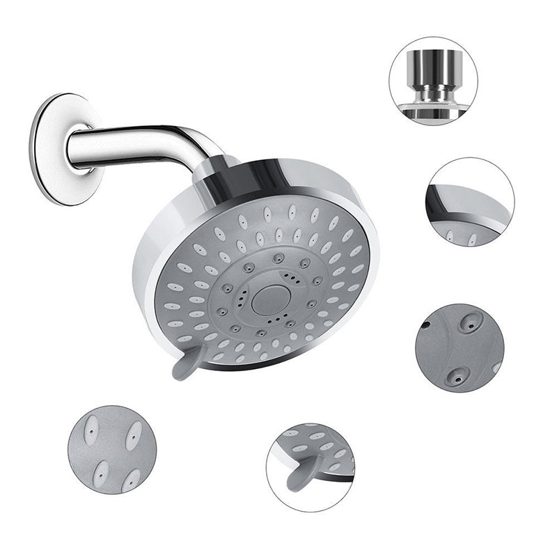 Silver Round Fixed Shower Head Modern Style Wall-Mount Showerhead Clearhalo 'Bathroom Remodel & Bathroom Fixtures' 'Home Improvement' 'home_improvement' 'home_improvement_shower_heads' 'Shower Heads' 'shower_heads' 'Showers & Bathtubs Plumbing' 'Showers & Bathtubs' 6485840