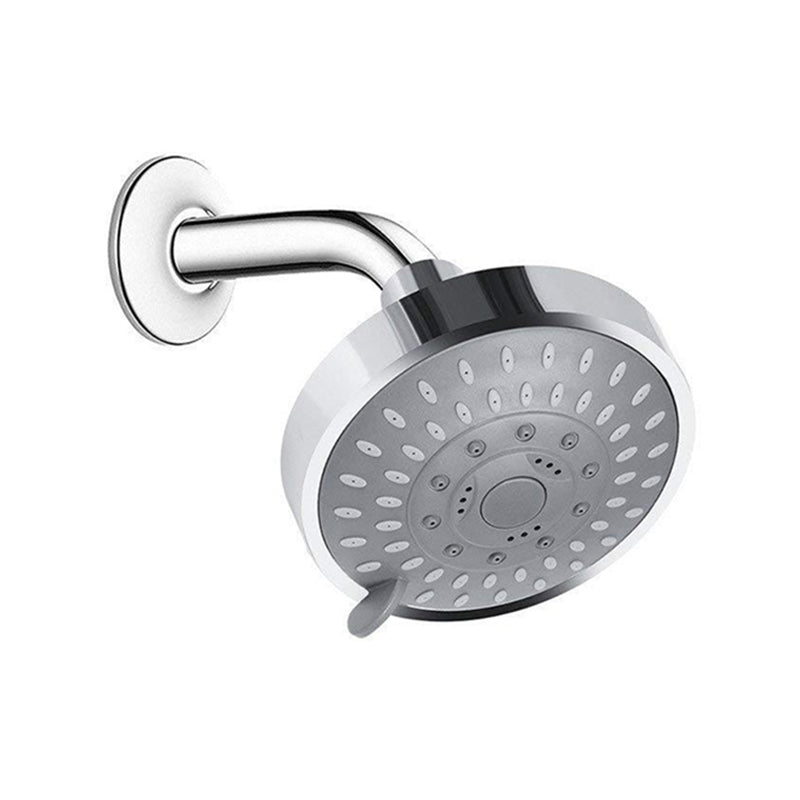 Silver Round Fixed Shower Head Modern Style Wall-Mount Showerhead Silver Clearhalo 'Bathroom Remodel & Bathroom Fixtures' 'Home Improvement' 'home_improvement' 'home_improvement_shower_heads' 'Shower Heads' 'shower_heads' 'Showers & Bathtubs Plumbing' 'Showers & Bathtubs' 6485841