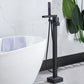 Floor Mounted Copper Freestanding Tub Filler Swivel High Arc Tub Filler Trim Black Square Rectangle Ground Clearhalo 'Bathroom Remodel & Bathroom Fixtures' 'Bathtub Faucets' 'bathtub_faucets' 'Home Improvement' 'home_improvement' 'home_improvement_bathtub_faucets' 6485848