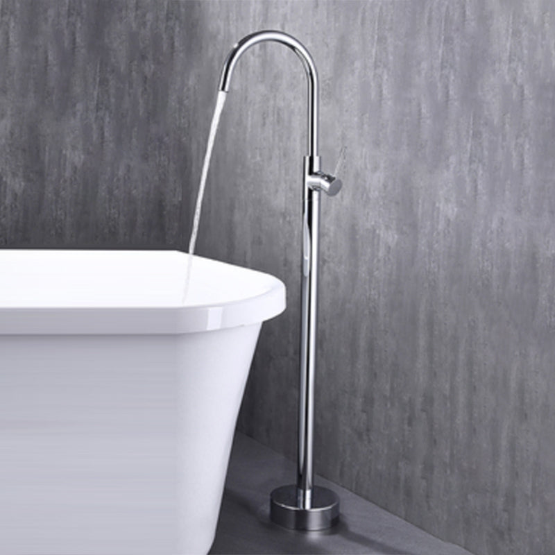 Modern Floor Mounted Metal Freestanding Tub Filler Swivel Freestanding Faucet Silver Hand Shower Not Included Ground Clearhalo 'Bathroom Remodel & Bathroom Fixtures' 'Bathtub Faucets' 'bathtub_faucets' 'Home Improvement' 'home_improvement' 'home_improvement_bathtub_faucets' 6485888