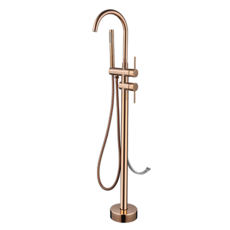 Modern Floor Mounted Metal Freestanding Tub Filler Swivel Freestanding Faucet Rose Gold Hand Shower Included Wall Clearhalo 'Bathroom Remodel & Bathroom Fixtures' 'Bathtub Faucets' 'bathtub_faucets' 'Home Improvement' 'home_improvement' 'home_improvement_bathtub_faucets' 6485893