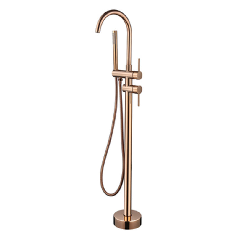 Modern Floor Mounted Metal Freestanding Tub Filler Swivel Freestanding Faucet Rose Gold Hand Shower Included Clearhalo 'Bathroom Remodel & Bathroom Fixtures' 'Bathtub Faucets' 'bathtub_faucets' 'Home Improvement' 'home_improvement' 'home_improvement_bathtub_faucets' 6485895