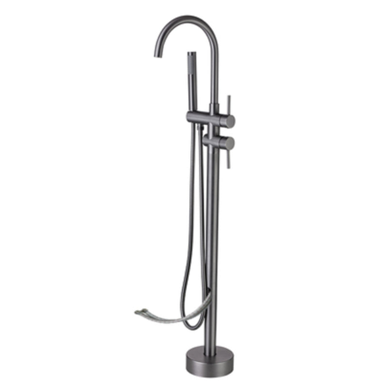Modern Floor Mounted Metal Freestanding Tub Filler Swivel Freestanding Faucet Gun Grey Hand Shower Included Wall Clearhalo 'Bathroom Remodel & Bathroom Fixtures' 'Bathtub Faucets' 'bathtub_faucets' 'Home Improvement' 'home_improvement' 'home_improvement_bathtub_faucets' 6485897