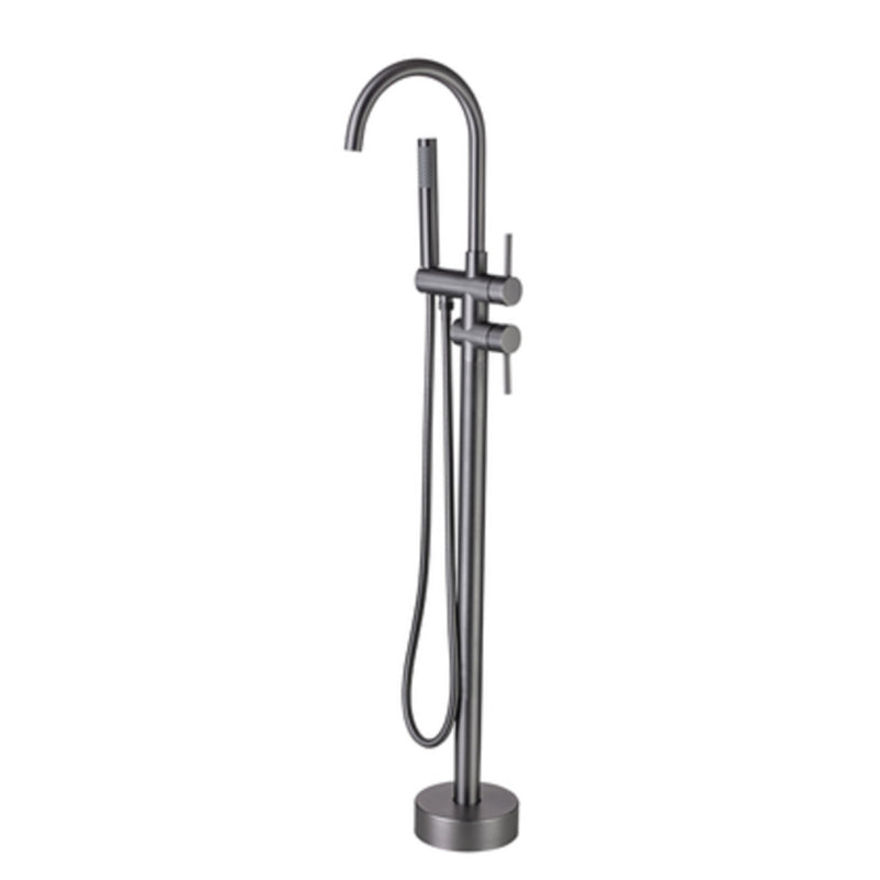 Modern Floor Mounted Metal Freestanding Tub Filler Swivel Freestanding Faucet Gun Grey Hand Shower Included Clearhalo 'Bathroom Remodel & Bathroom Fixtures' 'Bathtub Faucets' 'bathtub_faucets' 'Home Improvement' 'home_improvement' 'home_improvement_bathtub_faucets' 6485899