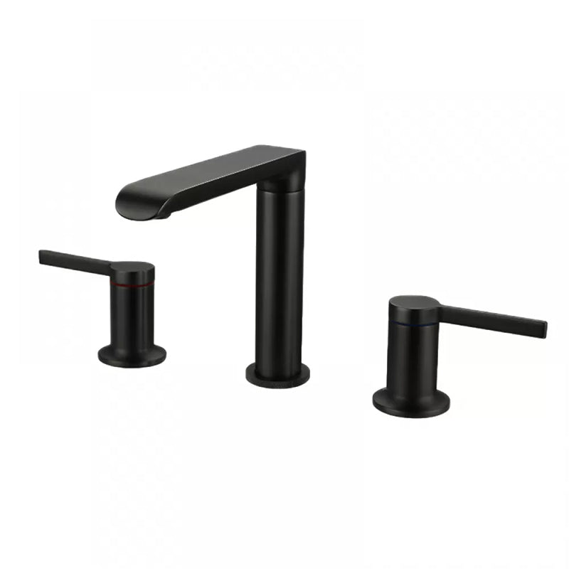 Modern Deck Mounted Copper Roman Tub Faucet Low Arc Roman Tub Faucet Set Black Lever Handles Clearhalo 'Bathroom Remodel & Bathroom Fixtures' 'Bathtub Faucets' 'bathtub_faucets' 'Home Improvement' 'home_improvement' 'home_improvement_bathtub_faucets' 6485908