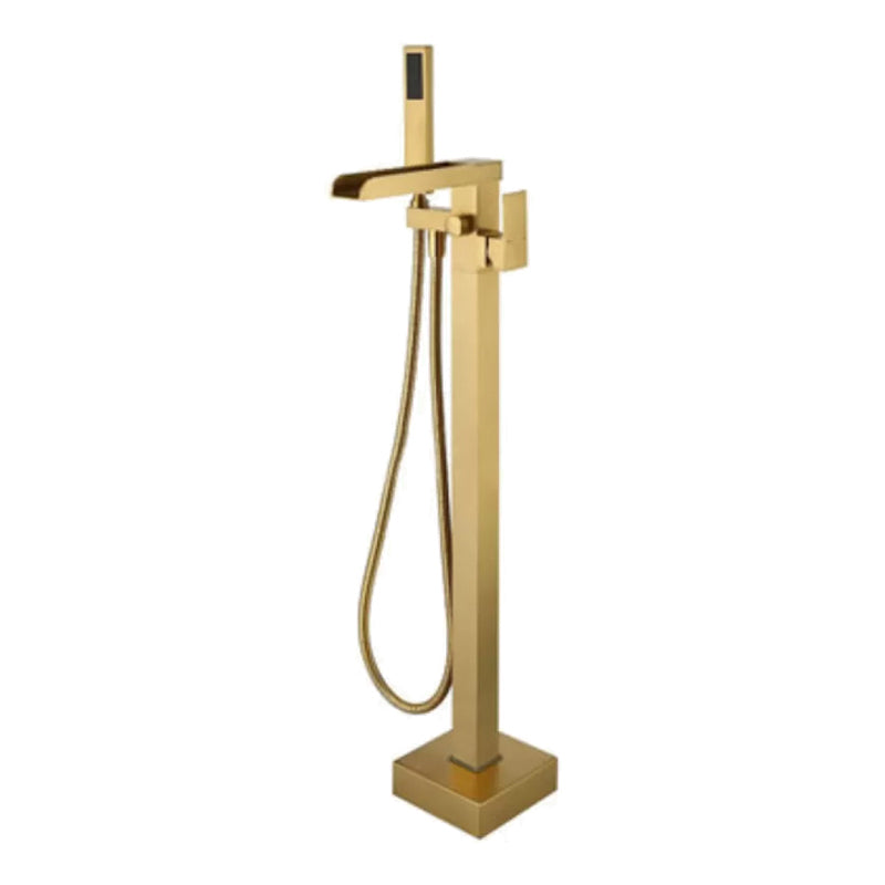 Floor Mounted Copper Freestanding Tub Filler Freestanding Low Arc Tub Filler Trim Gold Clearhalo 'Bathroom Remodel & Bathroom Fixtures' 'Bathtub Faucets' 'bathtub_faucets' 'Home Improvement' 'home_improvement' 'home_improvement_bathtub_faucets' 6485978