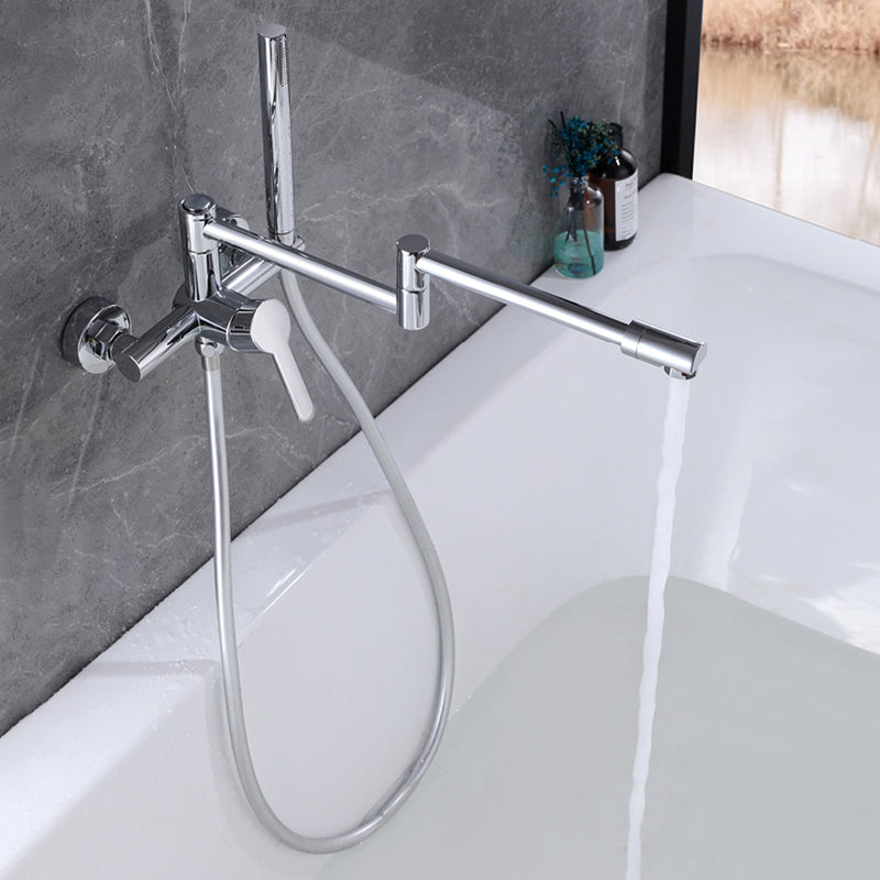 Wall Mounted Metal Tub Filler Low Arc Waterfall Bathroom Faucet with Hose Clearhalo 'Bathroom Remodel & Bathroom Fixtures' 'Bathtub Faucets' 'bathtub_faucets' 'Home Improvement' 'home_improvement' 'home_improvement_bathtub_faucets' 6485996
