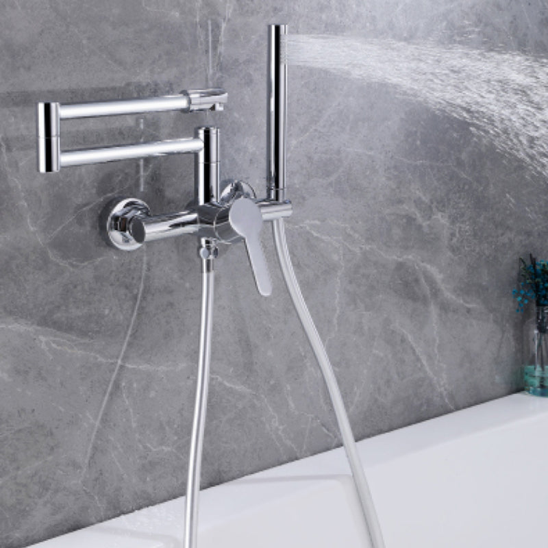 Wall Mounted Metal Tub Filler Low Arc Waterfall Bathroom Faucet with Hose Clearhalo 'Bathroom Remodel & Bathroom Fixtures' 'Bathtub Faucets' 'bathtub_faucets' 'Home Improvement' 'home_improvement' 'home_improvement_bathtub_faucets' 6485999