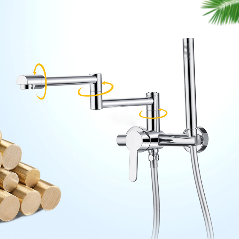 Wall Mounted Metal Tub Filler Low Arc Waterfall Bathroom Faucet with Hose Clearhalo 'Bathroom Remodel & Bathroom Fixtures' 'Bathtub Faucets' 'bathtub_faucets' 'Home Improvement' 'home_improvement' 'home_improvement_bathtub_faucets' 6486000