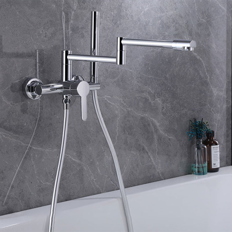 Wall Mounted Metal Tub Filler Low Arc Waterfall Bathroom Faucet with Hose Clearhalo 'Bathroom Remodel & Bathroom Fixtures' 'Bathtub Faucets' 'bathtub_faucets' 'Home Improvement' 'home_improvement' 'home_improvement_bathtub_faucets' 6486003