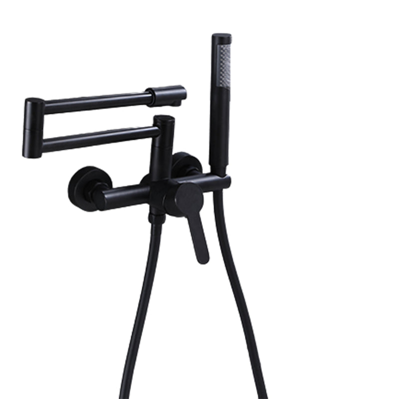 Wall Mounted Metal Tub Filler Low Arc Waterfall Bathroom Faucet with Hose Clearhalo 'Bathroom Remodel & Bathroom Fixtures' 'Bathtub Faucets' 'bathtub_faucets' 'Home Improvement' 'home_improvement' 'home_improvement_bathtub_faucets' 6486004