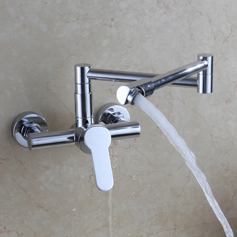 Wall Mounted Metal Tub Filler Low Arc Waterfall Bathroom Faucet with Hose Chrome 2 Hole Faucets Hand Shower Not Included Clearhalo 'Bathroom Remodel & Bathroom Fixtures' 'Bathtub Faucets' 'bathtub_faucets' 'Home Improvement' 'home_improvement' 'home_improvement_bathtub_faucets' 6486005