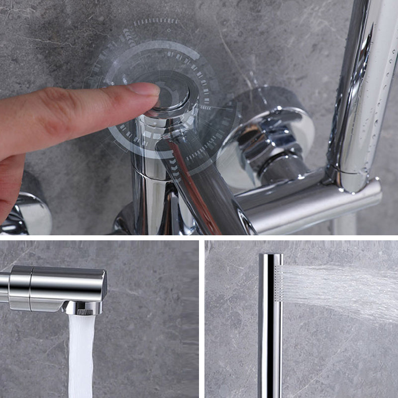 Wall Mounted Metal Tub Filler Low Arc Waterfall Bathroom Faucet with Hose Clearhalo 'Bathroom Remodel & Bathroom Fixtures' 'Bathtub Faucets' 'bathtub_faucets' 'Home Improvement' 'home_improvement' 'home_improvement_bathtub_faucets' 6486008