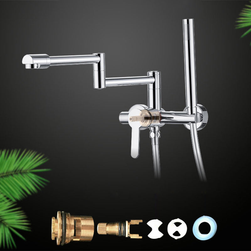 Wall Mounted Metal Tub Filler Low Arc Waterfall Bathroom Faucet with Hose Clearhalo 'Bathroom Remodel & Bathroom Fixtures' 'Bathtub Faucets' 'bathtub_faucets' 'Home Improvement' 'home_improvement' 'home_improvement_bathtub_faucets' 6486010