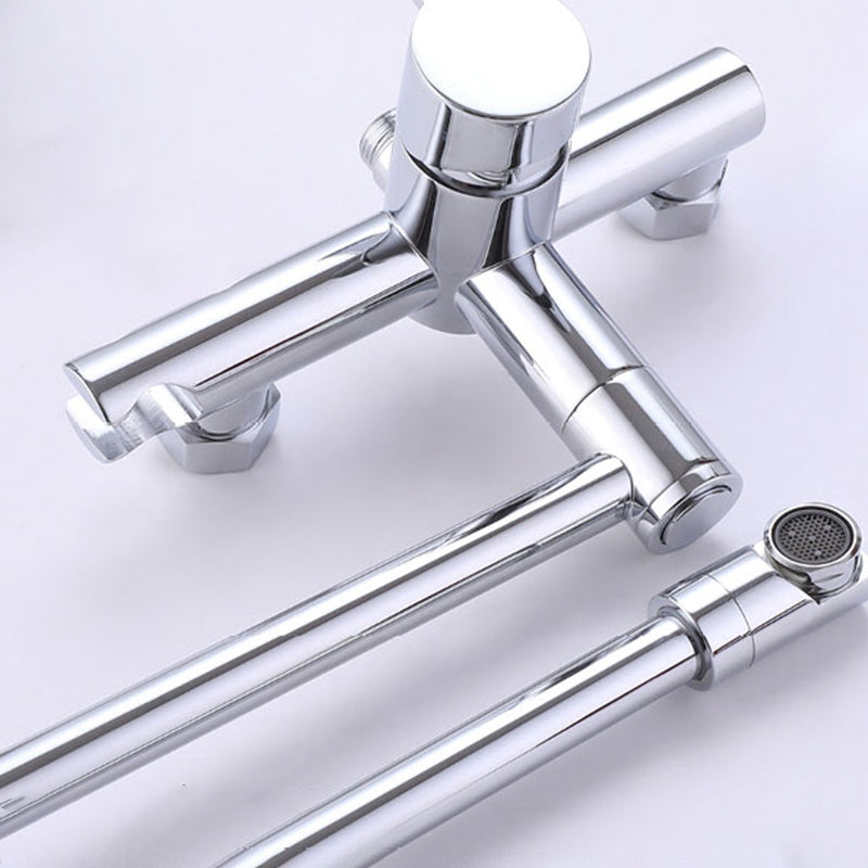 Wall Mounted Metal Tub Filler Low Arc Waterfall Bathroom Faucet with Hose Clearhalo 'Bathroom Remodel & Bathroom Fixtures' 'Bathtub Faucets' 'bathtub_faucets' 'Home Improvement' 'home_improvement' 'home_improvement_bathtub_faucets' 6486016