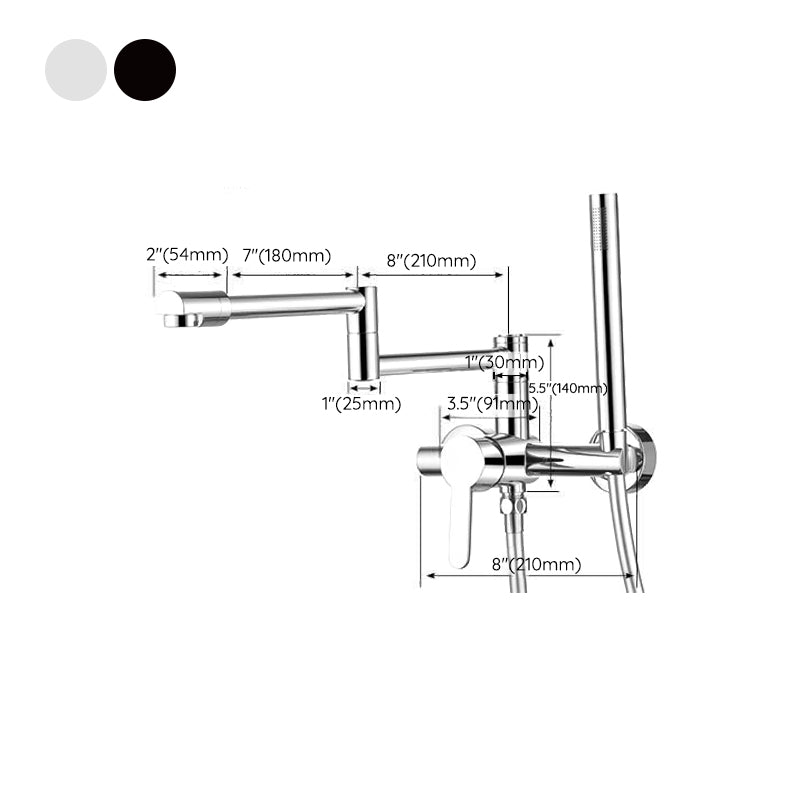 Wall Mounted Metal Tub Filler Low Arc Waterfall Bathroom Faucet with Hose Clearhalo 'Bathroom Remodel & Bathroom Fixtures' 'Bathtub Faucets' 'bathtub_faucets' 'Home Improvement' 'home_improvement' 'home_improvement_bathtub_faucets' 6486017