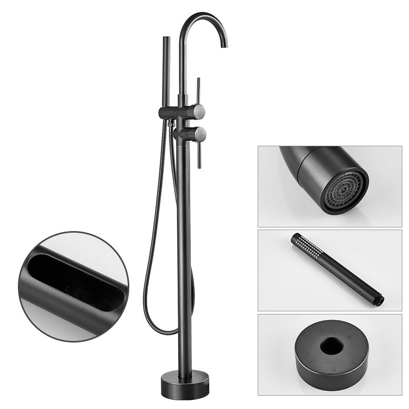 Modern Freestanding Tub Faucet Copper Floor Mount Free Standing Tub Filler Faucet Black Hand Shower Included Clearhalo 'Bathroom Remodel & Bathroom Fixtures' 'Bathtub Faucets' 'bathtub_faucets' 'Home Improvement' 'home_improvement' 'home_improvement_bathtub_faucets' 6486021
