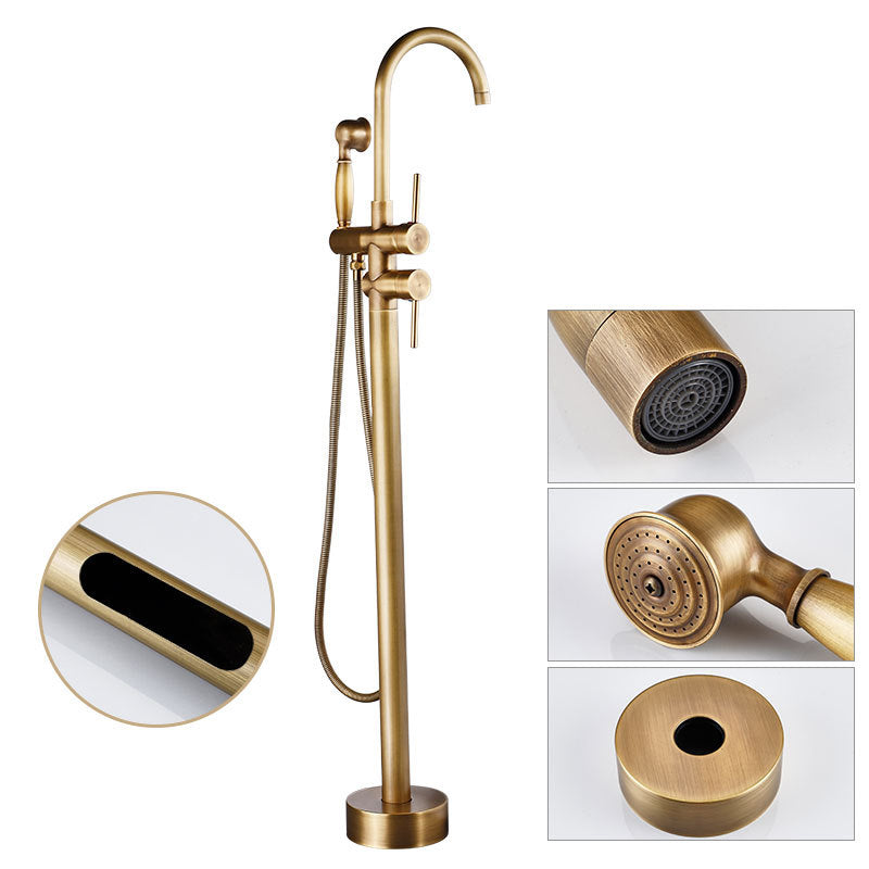 Modern Freestanding Tub Faucet Copper Floor Mount Free Standing Tub Filler Faucet Rose Gold Hand Shower Included Clearhalo 'Bathroom Remodel & Bathroom Fixtures' 'Bathtub Faucets' 'bathtub_faucets' 'Home Improvement' 'home_improvement' 'home_improvement_bathtub_faucets' 6486025
