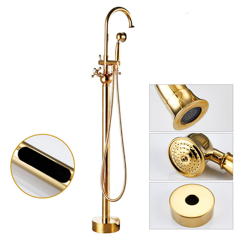 Modern Freestanding Tub Faucet Copper Floor Mount Free Standing Tub Filler Faucet Gold Hand Shower Included Clearhalo 'Bathroom Remodel & Bathroom Fixtures' 'Bathtub Faucets' 'bathtub_faucets' 'Home Improvement' 'home_improvement' 'home_improvement_bathtub_faucets' 6486026