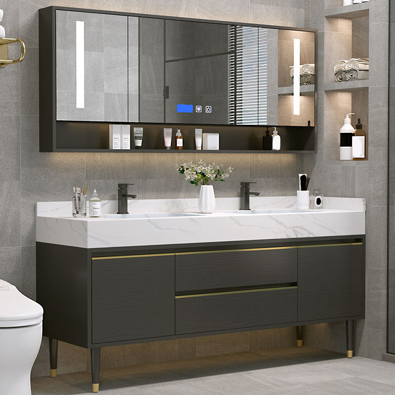 Metal Frame Vanity Drawers Rectangle Black Mirror Bathroom Vanity Set with 2 Doors Clearhalo 'Bathroom Remodel & Bathroom Fixtures' 'Bathroom Vanities' 'bathroom_vanities' 'Home Improvement' 'home_improvement' 'home_improvement_bathroom_vanities' 6486441