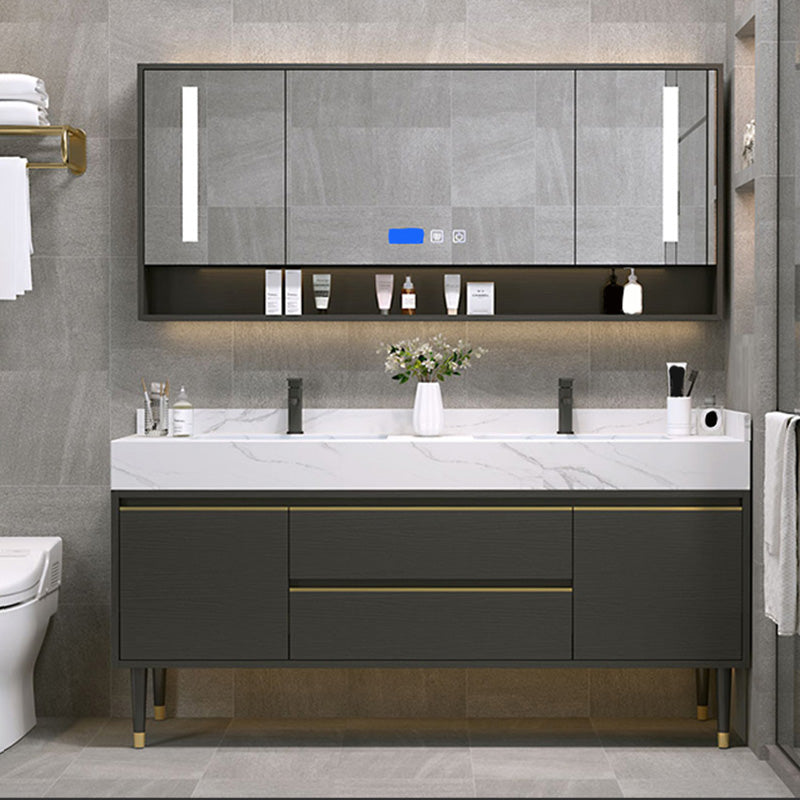 Metal Frame Vanity Drawers Rectangle Black Mirror Bathroom Vanity Set with 2 Doors Clearhalo 'Bathroom Remodel & Bathroom Fixtures' 'Bathroom Vanities' 'bathroom_vanities' 'Home Improvement' 'home_improvement' 'home_improvement_bathroom_vanities' 6486444
