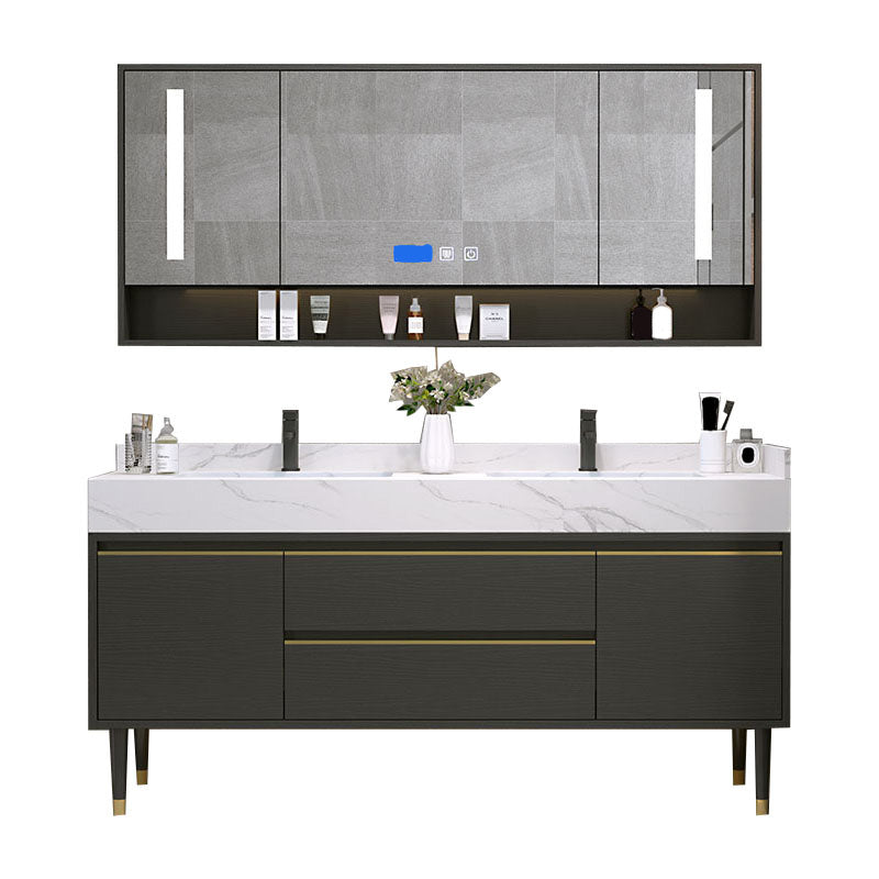 Metal Frame Vanity Drawers Rectangle Black Mirror Bathroom Vanity Set with 2 Doors Clearhalo 'Bathroom Remodel & Bathroom Fixtures' 'Bathroom Vanities' 'bathroom_vanities' 'Home Improvement' 'home_improvement' 'home_improvement_bathroom_vanities' 6486449