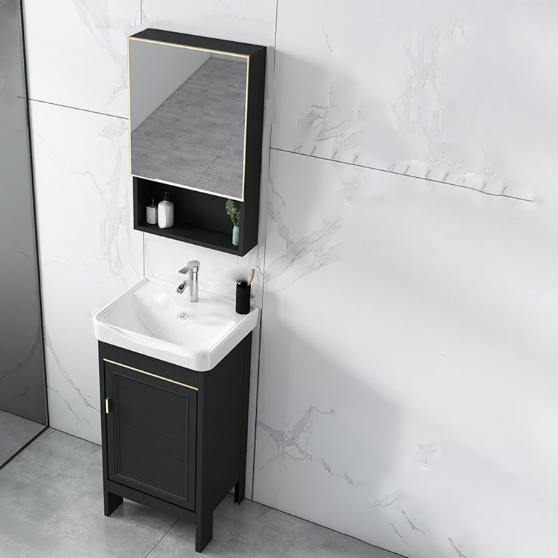 Modern Metal Sink Cabinet Mirror Wall-Mounted Bathroom Vanity Cabinet in Black Vanity & Faucet & Mirror Cabinet 16.9"L x 13.8"W x 31.9"H Clearhalo 'Bathroom Remodel & Bathroom Fixtures' 'Bathroom Vanities' 'bathroom_vanities' 'Home Improvement' 'home_improvement' 'home_improvement_bathroom_vanities' 6486855