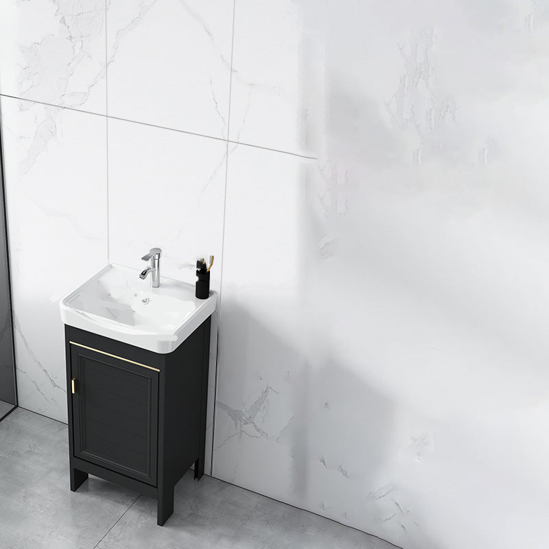 Modern Metal Sink Cabinet Mirror Wall-Mounted Bathroom Vanity Cabinet in Black Vanity & Faucet 16.9"L x 13.8"W x 31.9"H Clearhalo 'Bathroom Remodel & Bathroom Fixtures' 'Bathroom Vanities' 'bathroom_vanities' 'Home Improvement' 'home_improvement' 'home_improvement_bathroom_vanities' 6486859