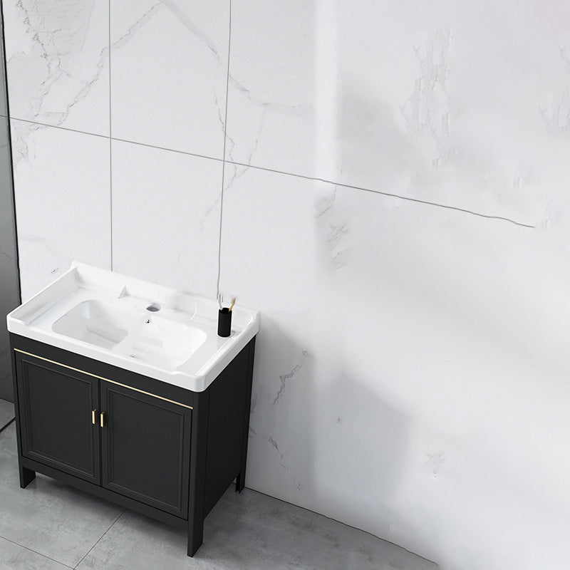 Modern Metal Sink Cabinet Mirror Wall-Mounted Bathroom Vanity Cabinet in Black Bathroom Vanity 28"L x 18.9"W x 31.9"H Clearhalo 'Bathroom Remodel & Bathroom Fixtures' 'Bathroom Vanities' 'bathroom_vanities' 'Home Improvement' 'home_improvement' 'home_improvement_bathroom_vanities' 6486860