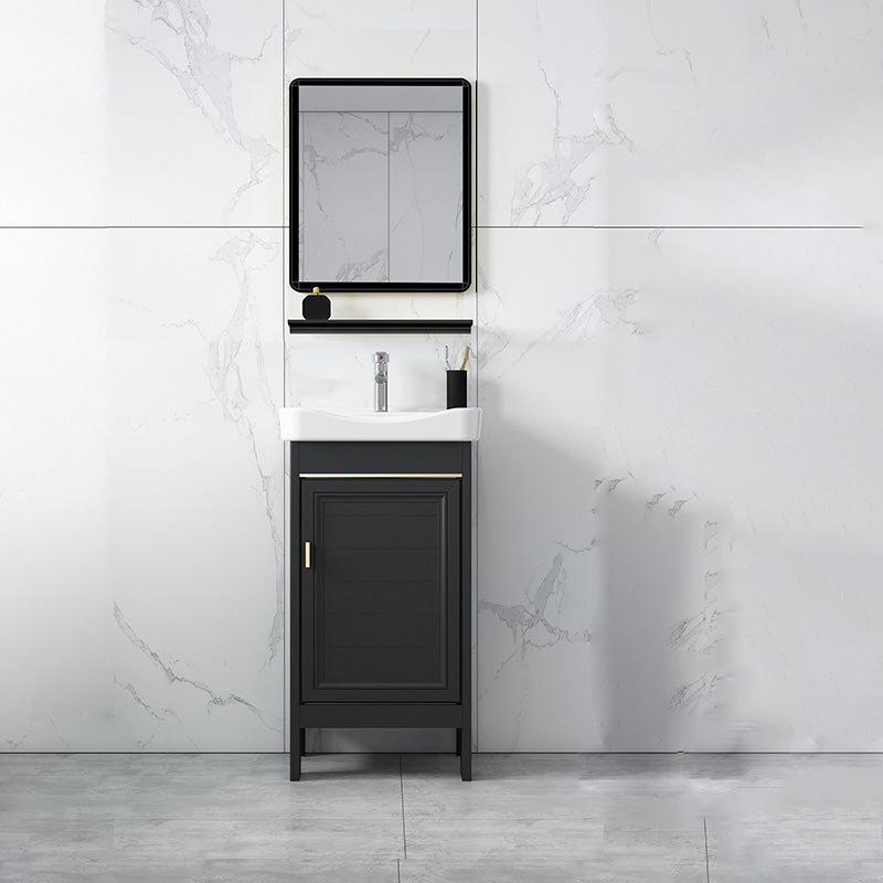 Modern Metal Sink Cabinet Mirror Wall-Mounted Bathroom Vanity Cabinet in Black Vanity & Faucet & Mirrors 16.9"L x 13.8"W x 31.9"H Clearhalo 'Bathroom Remodel & Bathroom Fixtures' 'Bathroom Vanities' 'bathroom_vanities' 'Home Improvement' 'home_improvement' 'home_improvement_bathroom_vanities' 6486861