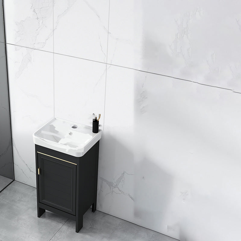 Modern Metal Sink Cabinet Mirror Wall-Mounted Bathroom Vanity Cabinet in Black Bathroom Vanity 16.9"L x 13.8"W x 31.9"H Clearhalo 'Bathroom Remodel & Bathroom Fixtures' 'Bathroom Vanities' 'bathroom_vanities' 'Home Improvement' 'home_improvement' 'home_improvement_bathroom_vanities' 6486864