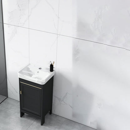 Modern Metal Sink Cabinet Mirror Wall-Mounted Bathroom Vanity Cabinet in Black Bathroom Vanity 16.9"L x 13.8"W x 31.9"H Clearhalo 'Bathroom Remodel & Bathroom Fixtures' 'Bathroom Vanities' 'bathroom_vanities' 'Home Improvement' 'home_improvement' 'home_improvement_bathroom_vanities' 6486864