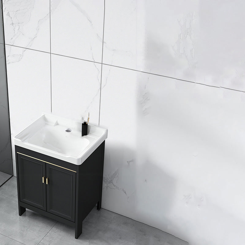 Modern Metal Sink Cabinet Mirror Wall-Mounted Bathroom Vanity Cabinet in Black Bathroom Vanity 24"L x 15.7"W x 31.9"H Clearhalo 'Bathroom Remodel & Bathroom Fixtures' 'Bathroom Vanities' 'bathroom_vanities' 'Home Improvement' 'home_improvement' 'home_improvement_bathroom_vanities' 6486865