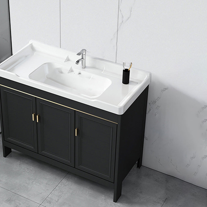 Modern Metal Sink Cabinet Mirror Wall-Mounted Bathroom Vanity Cabinet in Black Vanity & Faucet 39.8"L x 18.9"W x 31.9"H Clearhalo 'Bathroom Remodel & Bathroom Fixtures' 'Bathroom Vanities' 'bathroom_vanities' 'Home Improvement' 'home_improvement' 'home_improvement_bathroom_vanities' 6486867