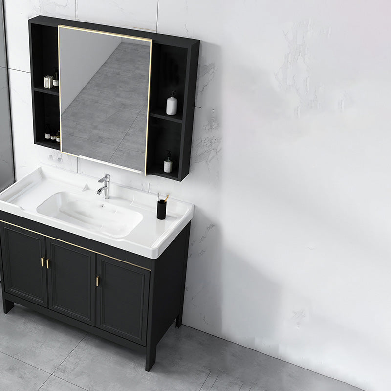 Modern Metal Sink Cabinet Mirror Wall-Mounted Bathroom Vanity Cabinet in Black Vanity & Faucet & Mirror Cabinet Clearhalo 'Bathroom Remodel & Bathroom Fixtures' 'Bathroom Vanities' 'bathroom_vanities' 'Home Improvement' 'home_improvement' 'home_improvement_bathroom_vanities' 6486870