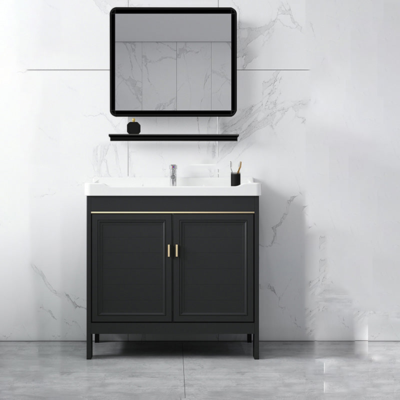 Modern Metal Sink Cabinet Mirror Wall-Mounted Bathroom Vanity Cabinet in Black Vanity & Faucet & Mirrors 31.9"L x 18.9"W x 31.9"H Clearhalo 'Bathroom Remodel & Bathroom Fixtures' 'Bathroom Vanities' 'bathroom_vanities' 'Home Improvement' 'home_improvement' 'home_improvement_bathroom_vanities' 6486871
