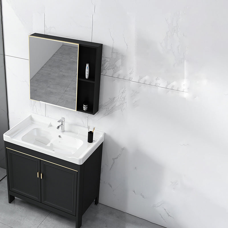Modern Metal Sink Cabinet Mirror Wall-Mounted Bathroom Vanity Cabinet in Black Vanity & Faucet & Mirror Cabinet 31.9"L x 18.9"W x 31.9"H Clearhalo 'Bathroom Remodel & Bathroom Fixtures' 'Bathroom Vanities' 'bathroom_vanities' 'Home Improvement' 'home_improvement' 'home_improvement_bathroom_vanities' 6486872