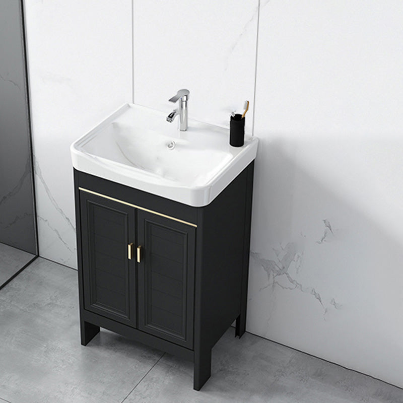 Modern Metal Sink Cabinet Mirror Wall-Mounted Bathroom Vanity Cabinet in Black Vanity & Faucet 20.1"L x 14.2"W x 31.9"H Clearhalo 'Bathroom Remodel & Bathroom Fixtures' 'Bathroom Vanities' 'bathroom_vanities' 'Home Improvement' 'home_improvement' 'home_improvement_bathroom_vanities' 6486873