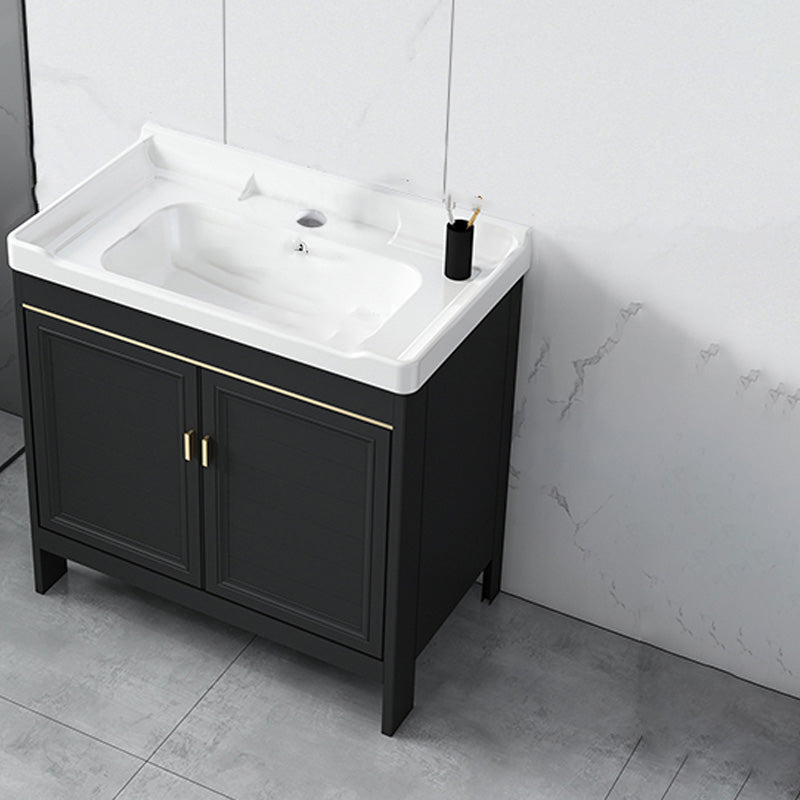 Modern Metal Sink Cabinet Mirror Wall-Mounted Bathroom Vanity Cabinet in Black Bathroom Vanity 31.9"L x 18.9"W x 31.9"H Clearhalo 'Bathroom Remodel & Bathroom Fixtures' 'Bathroom Vanities' 'bathroom_vanities' 'Home Improvement' 'home_improvement' 'home_improvement_bathroom_vanities' 6486874