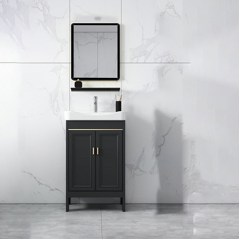 Modern Metal Sink Cabinet Mirror Wall-Mounted Bathroom Vanity Cabinet in Black Vanity & Faucet & Mirrors 20.1"L x 14.2"W x 31.9"H Clearhalo 'Bathroom Remodel & Bathroom Fixtures' 'Bathroom Vanities' 'bathroom_vanities' 'Home Improvement' 'home_improvement' 'home_improvement_bathroom_vanities' 6486875