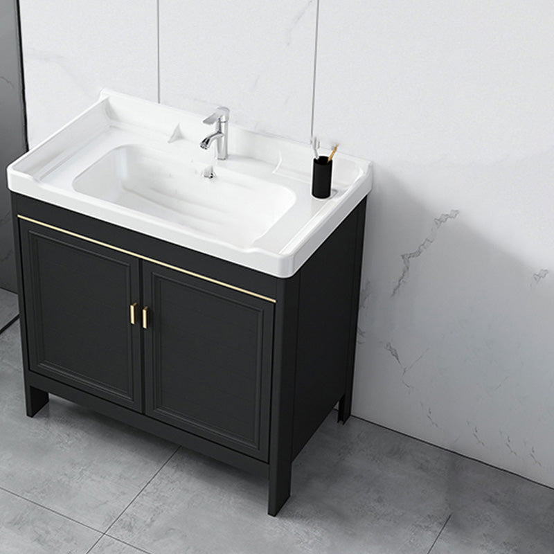 Modern Metal Sink Cabinet Mirror Wall-Mounted Bathroom Vanity Cabinet in Black Vanity & Faucet 31.9"L x 18.9"W x 31.9"H Clearhalo 'Bathroom Remodel & Bathroom Fixtures' 'Bathroom Vanities' 'bathroom_vanities' 'Home Improvement' 'home_improvement' 'home_improvement_bathroom_vanities' 6486876