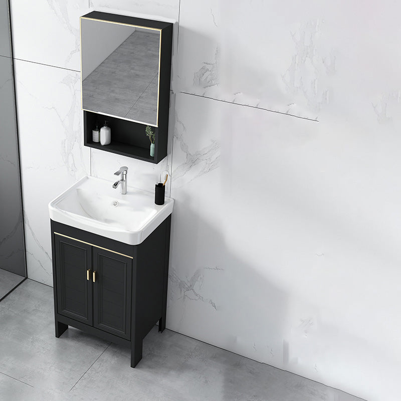 Modern Metal Sink Cabinet Mirror Wall-Mounted Bathroom Vanity Cabinet in Black Vanity & Faucet & Mirror Cabinet 20.1"L x 14.2"W x 31.9"H Clearhalo 'Bathroom Remodel & Bathroom Fixtures' 'Bathroom Vanities' 'bathroom_vanities' 'Home Improvement' 'home_improvement' 'home_improvement_bathroom_vanities' 6486877