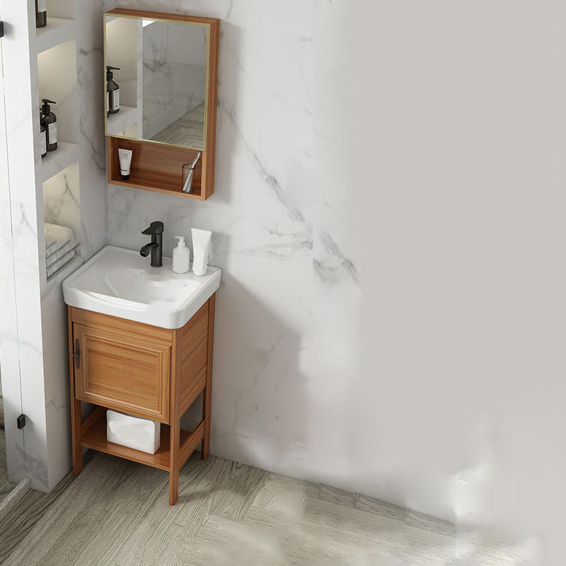 Contemporary Vanity Sink Wooden Mirror Cabinet Bathroom Space Saver Vanity Vanity & Faucet & Mirror Cabinet 16.9"L x 13.8"W x 31.9"H Clearhalo 'Bathroom Remodel & Bathroom Fixtures' 'Bathroom Vanities' 'bathroom_vanities' 'Home Improvement' 'home_improvement' 'home_improvement_bathroom_vanities' 6486878