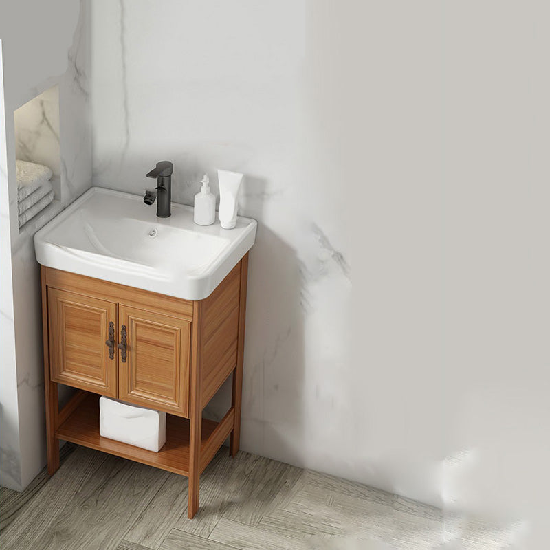 Contemporary Vanity Sink Wooden Mirror Cabinet Bathroom Space Saver Vanity Vanity & Faucet 20.1"L x 14.2"W x 31.9"H Clearhalo 'Bathroom Remodel & Bathroom Fixtures' 'Bathroom Vanities' 'bathroom_vanities' 'Home Improvement' 'home_improvement' 'home_improvement_bathroom_vanities' 6486879