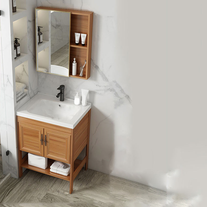 Contemporary Vanity Sink Wooden Mirror Cabinet Bathroom Space Saver Vanity Vanity & Faucet & Mirror Cabinet 24"L x 15.7"W x 31.9"H Clearhalo 'Bathroom Remodel & Bathroom Fixtures' 'Bathroom Vanities' 'bathroom_vanities' 'Home Improvement' 'home_improvement' 'home_improvement_bathroom_vanities' 6486880