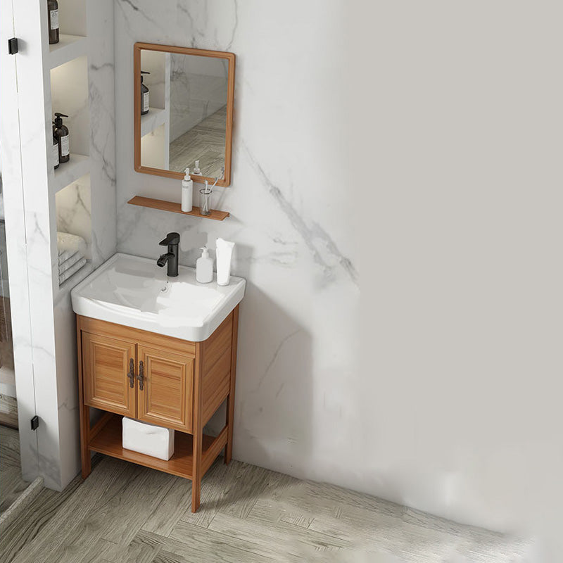 Contemporary Vanity Sink Wooden Mirror Cabinet Bathroom Space Saver Vanity Vanity & Faucet & Mirrors 20.1"L x 14.2"W x 31.9"H Clearhalo 'Bathroom Remodel & Bathroom Fixtures' 'Bathroom Vanities' 'bathroom_vanities' 'Home Improvement' 'home_improvement' 'home_improvement_bathroom_vanities' 6486881