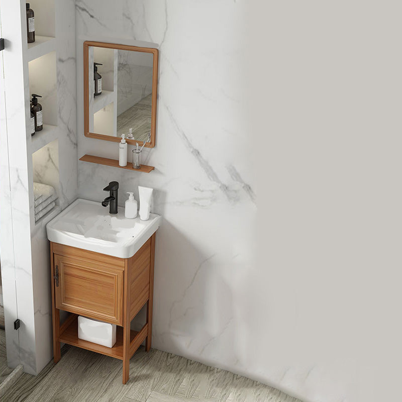 Contemporary Vanity Sink Wooden Mirror Cabinet Bathroom Space Saver Vanity Vanity & Faucet & Mirrors 16.9"L x 13.8"W x 31.9"H Clearhalo 'Bathroom Remodel & Bathroom Fixtures' 'Bathroom Vanities' 'bathroom_vanities' 'Home Improvement' 'home_improvement' 'home_improvement_bathroom_vanities' 6486882