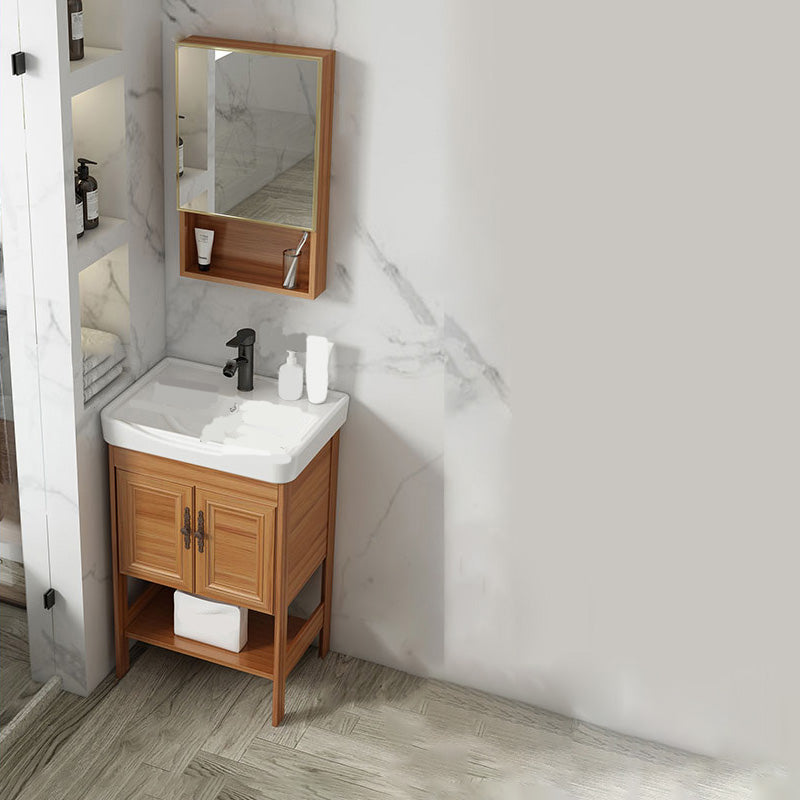 Contemporary Vanity Sink Wooden Mirror Cabinet Bathroom Space Saver Vanity Vanity & Faucet & Mirror Cabinet 20.1"L x 14.2"W x 31.9"H Clearhalo 'Bathroom Remodel & Bathroom Fixtures' 'Bathroom Vanities' 'bathroom_vanities' 'Home Improvement' 'home_improvement' 'home_improvement_bathroom_vanities' 6486883